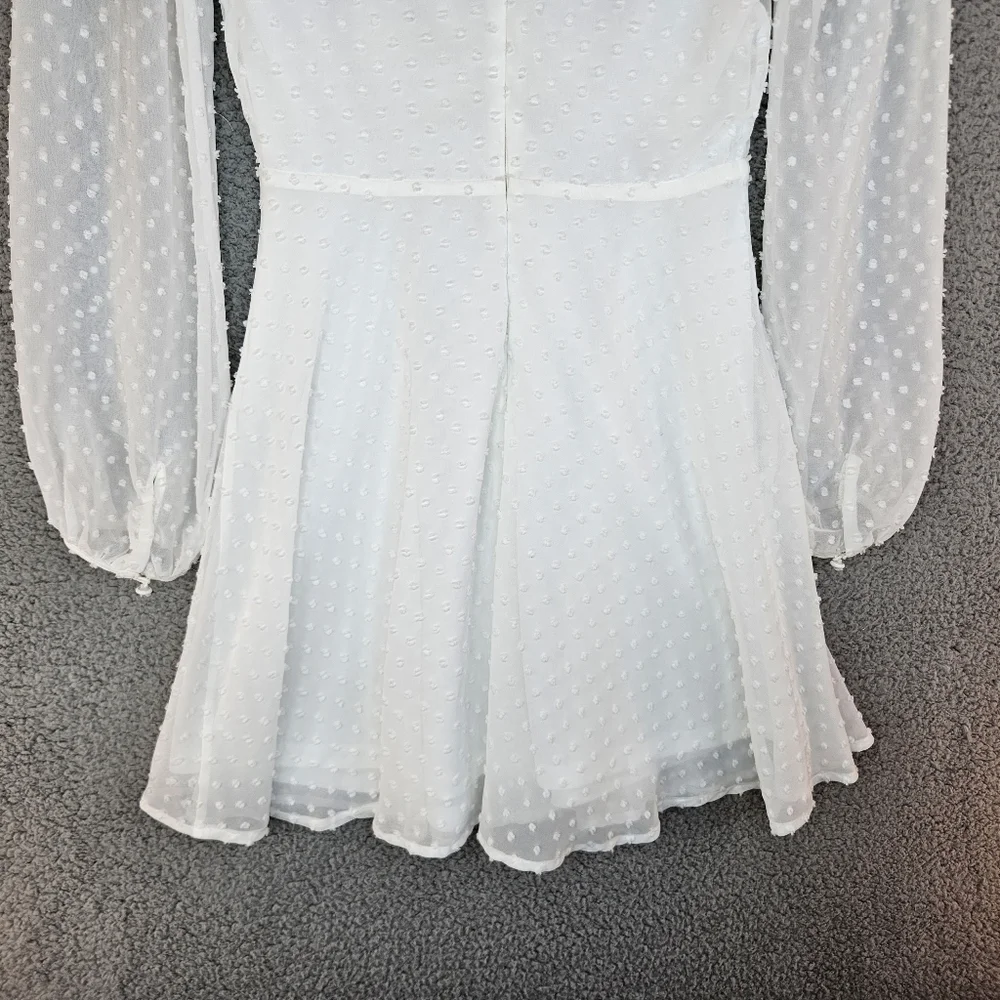 Lulus Womens Wine & Dine White Swiss Dot Mini Dress Sz XS Long Sleeve - Picture 11 of 13